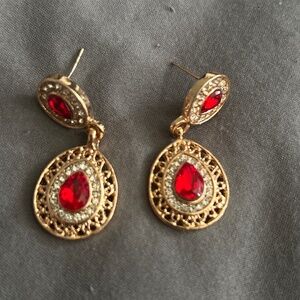 Red & gold Teardrop Dangles Earrings
